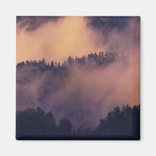 Aimant Brume hivernal dans la vallée au coucher du solei