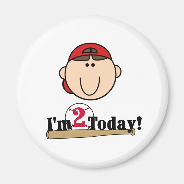 Aimant Brunette Boy Baseball 2e anniversaire (Devant)