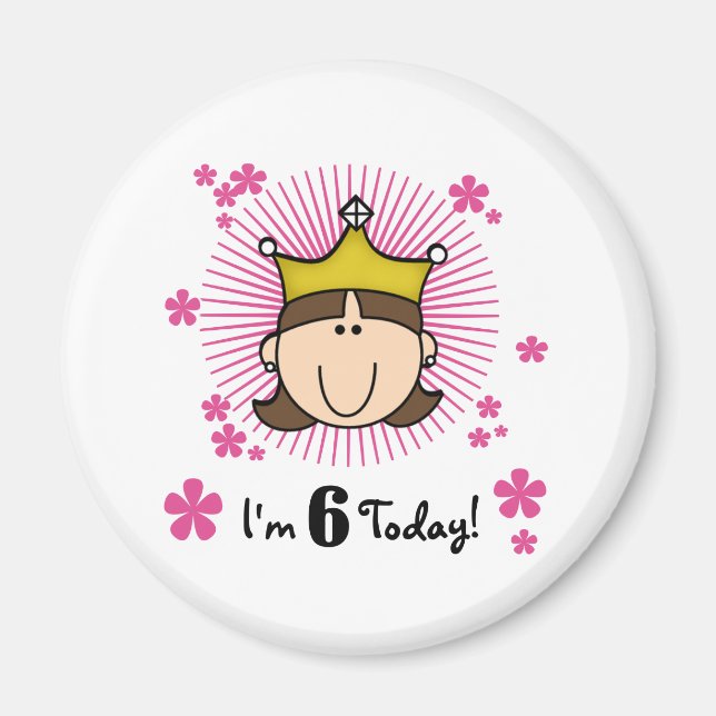 Aimant Brunette Princesse 6e anniversaire (Devant)