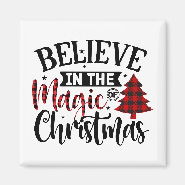 Aimant Buffalo Plaid Croire à la magie de Noël (Devant)