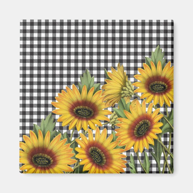Aimant Buffalo Plaid et tournesols (Devant)