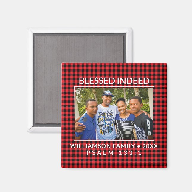 Aimant Buffalo Plaid Famille chrétienne Noël (Recto/Verso)