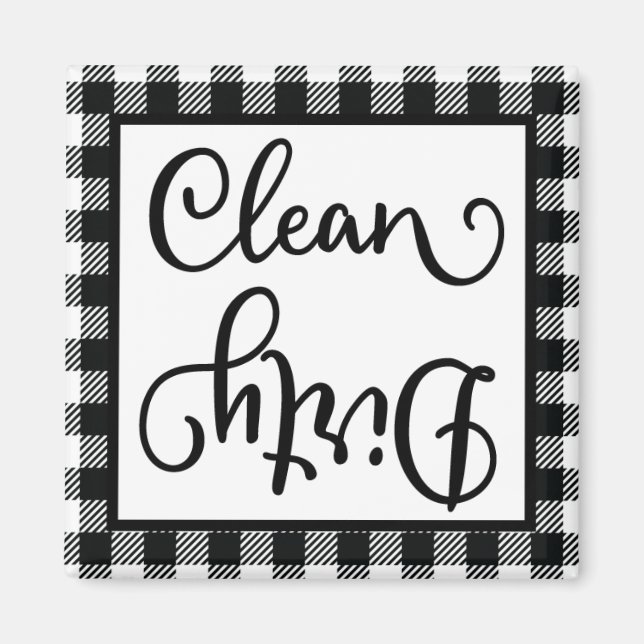 Aimant Buffalo Plaid noir blanc propre lave-vaisselle sal (Devant)