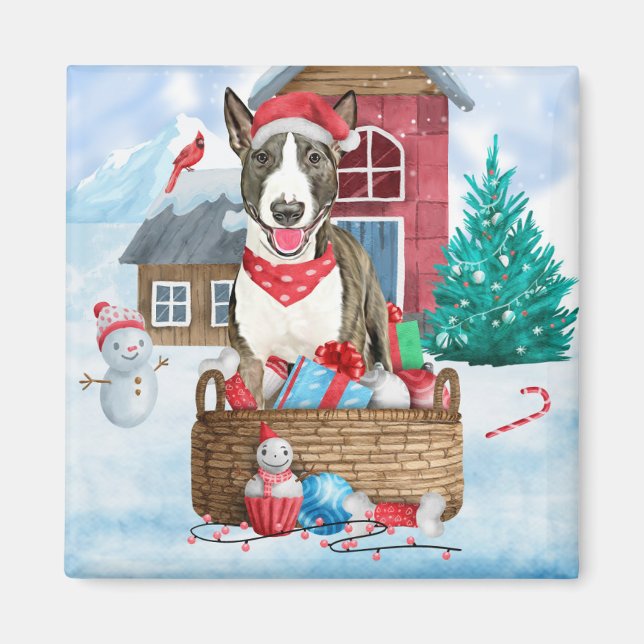 Aimant Bull Terrier Chien dans la neige Maison de Chien d (Devant)