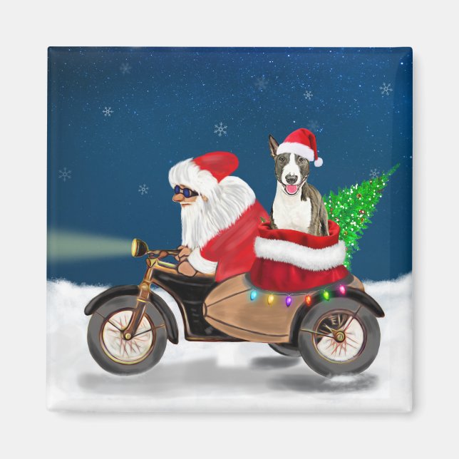 Aimant Bull Terrier Chien Noël Père Noël (Devant)