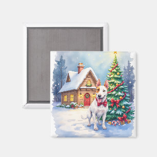 Aimant Bull Terrier Cozy Cottage Noël Arbre Art