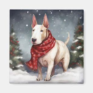 Aimant Bull Terrier dans la neige de Noël