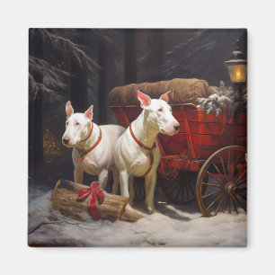 Aimant Bull Terrier enneigé Décor de Noël Traîneau