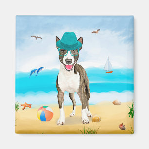 Aimant Bull Terrier sur la plage