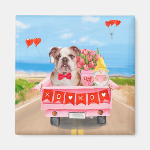 Aimant Bulldog anglais Saint-Valentin Coeurs de camion