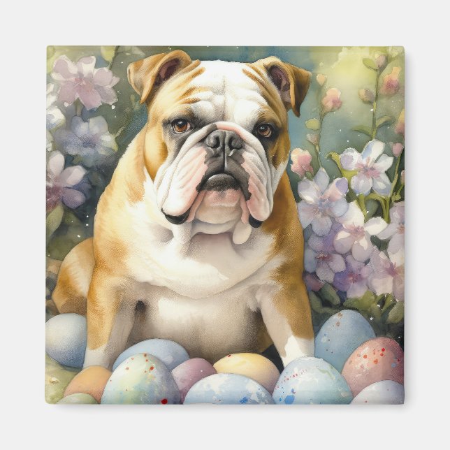 Aimant Bulldog avec les oeufs de Pâques vacances (Devant)