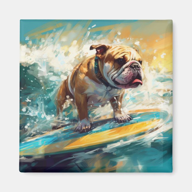 Aimant Bulldog Beach Surf Peinture (Devant)