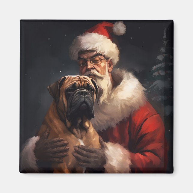 Aimant Bullmastiff avec Noël Festif du Père Noël (Devant)