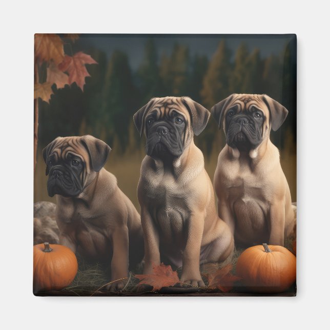 Aimant Bullmastiff Chiot Automne Citrouille de plaisir (Devant)