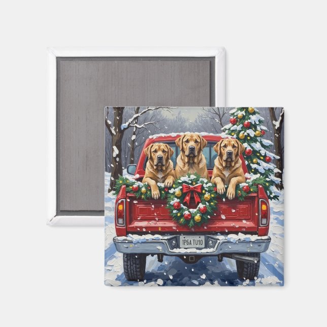 Aimant Bullmastiff Christmas Red Truck Holiday (Recto/Verso)