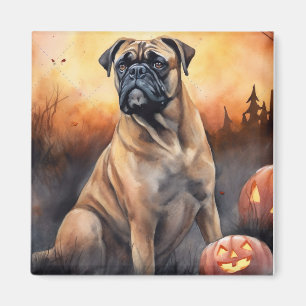 Aimant Bullmastiff d'Halloween avec la peur Citrouille