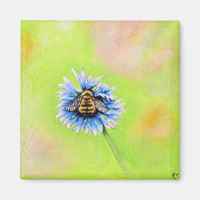 Aimant Bumble Bee sur une peinture à fleurs (Devant)