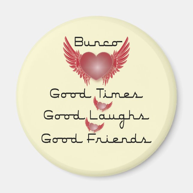 Aimant bunco bons moments avec coeur et ailes (Devant)