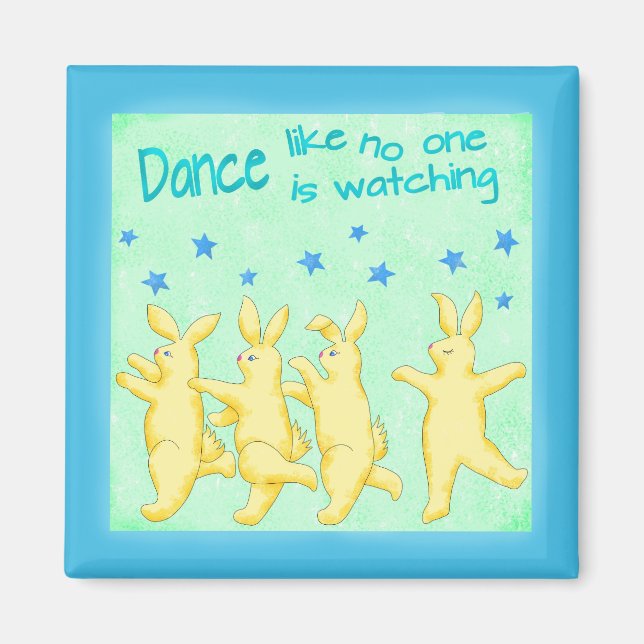Aimant Bunnies Danse comme personne ne regarde vert jaune (Devant)