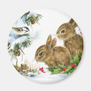 Aimant Bunnies et oiseaux Profitez de la neige
