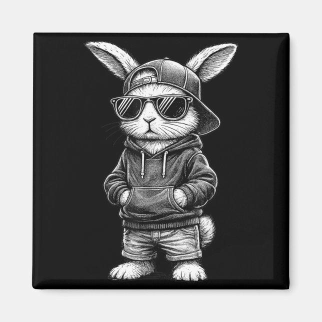 Aimant Bunny Face With Sungles Funny Easter Day For Boys  (Devant)