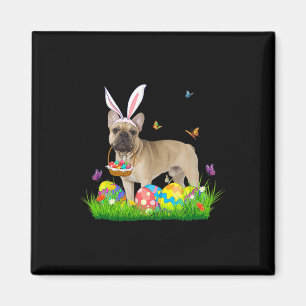 Aimant Bunny French Buldog avec panier d'oeufs Chasse de