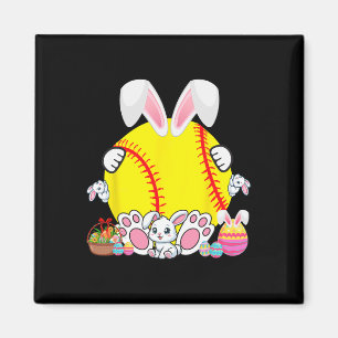 Aimant Bunny Softball Ball Costume Pâques Joueur Fan Chas
