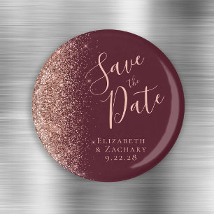 Aimant Burgundy Rose Gold Pailleté Faire-Part de Date de