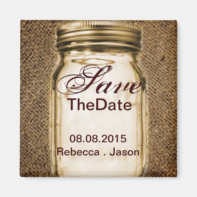 Aimant burlap mason jar western country extérieur mariage (Devant)