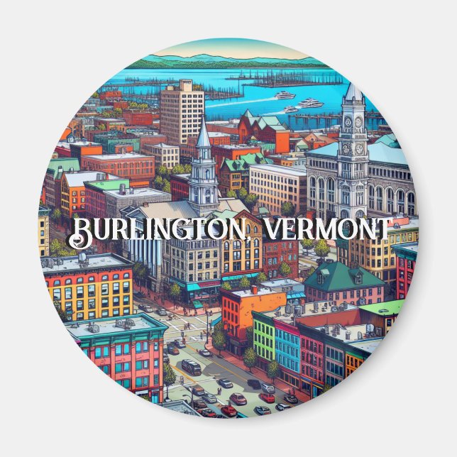 Aimant Burlington, Vermont Comic Style Art (Devant)