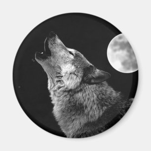Aimant BW Wolf Howling at Moon