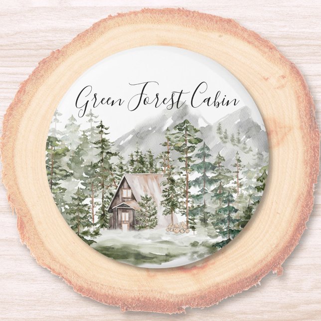 Aimant Cabine d'aquarelle dans la forêt de pins verts (Close up)