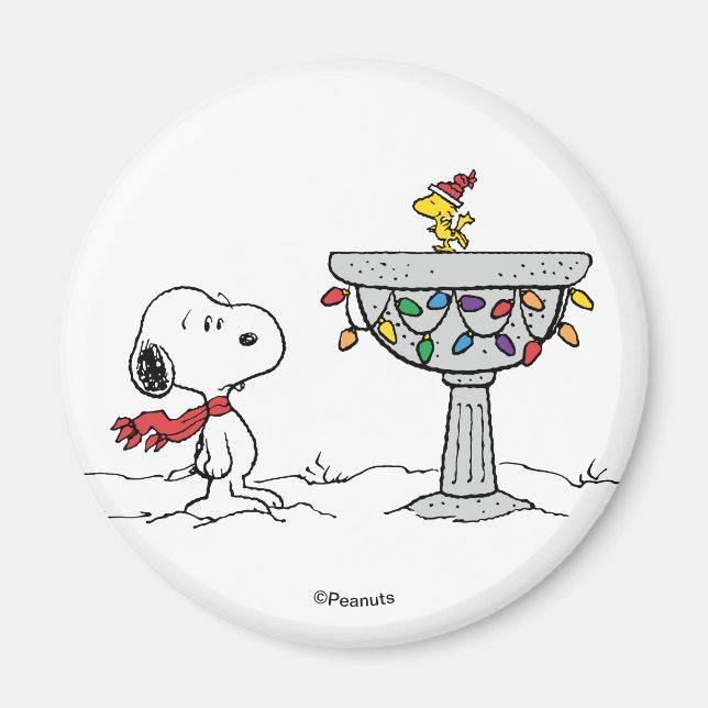 Aimant cacahuètes | Snoopy & Woodstock Froid Birdbath (Devant)