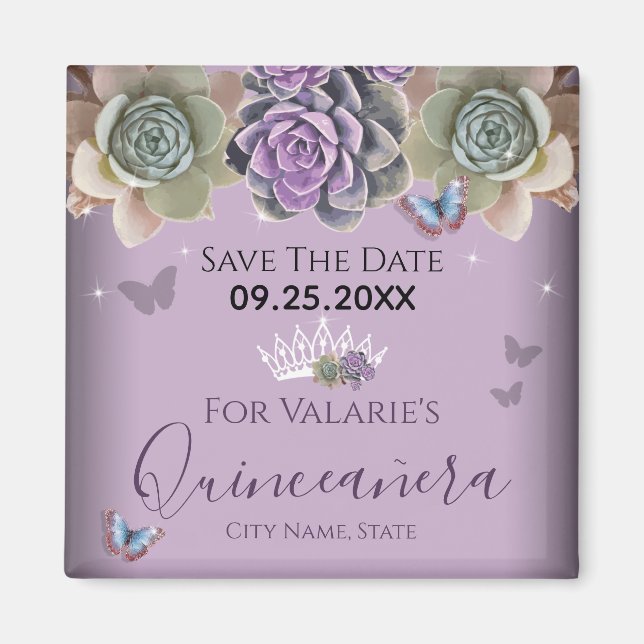 Aimant Cactus Butterfly Elegant Quinceanera Enregistrer l (Devant)