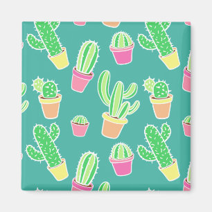 Aimant Cactus D'Aquarelle De Neon Dans Les Motifs De Pots
