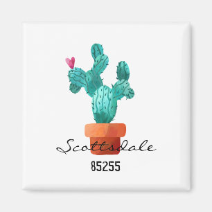 Aimant Cactus de cœur vert rose CODE POSTAL de LOCALISATI