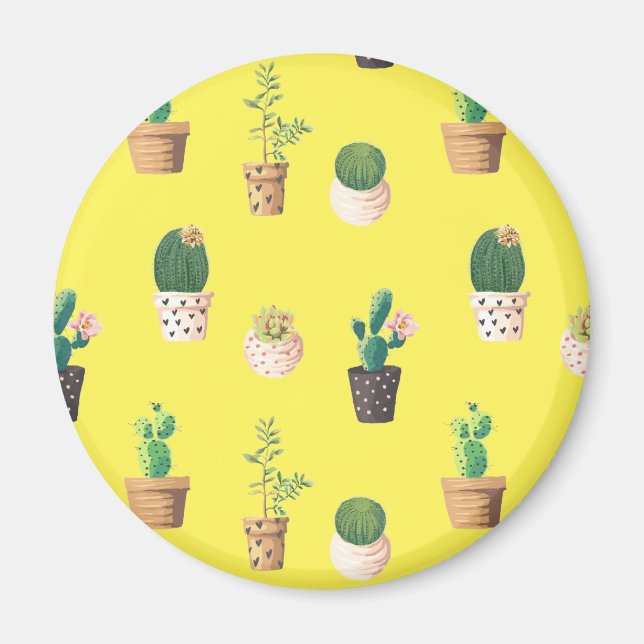 Aimant Cactus Succulents de Dessert Vert dans les pots (Devant)