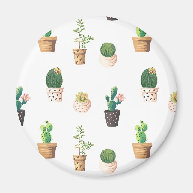 Aimant Cactus Succulents de Dessert Vert dans les pots (Devant)