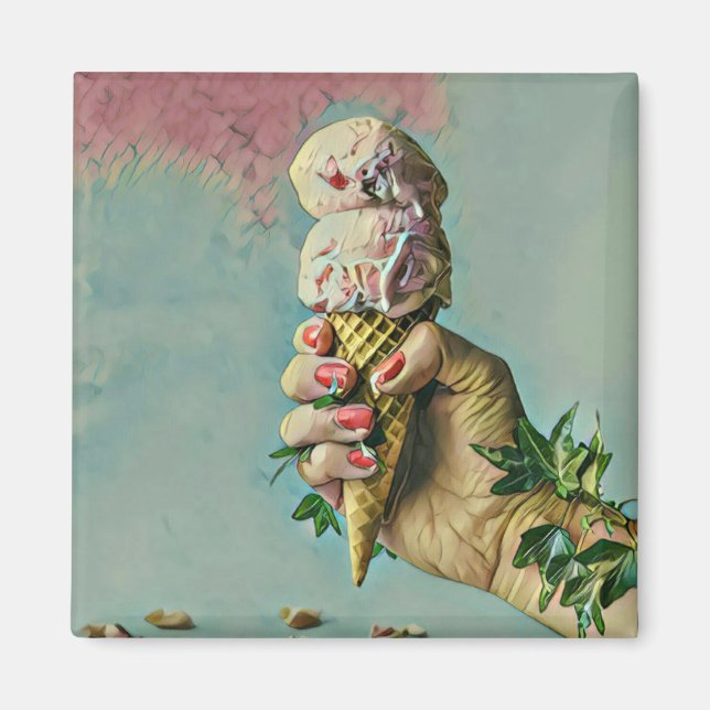Aimant Cadeau amoureux de crème glacée (Devant)