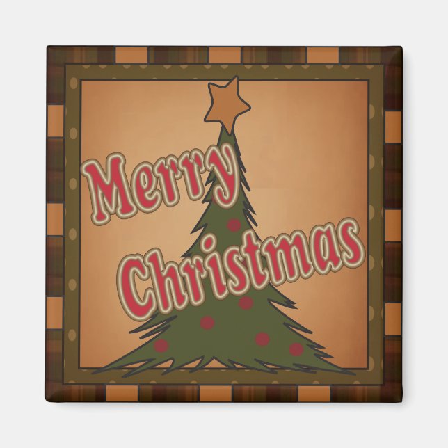 Aimant cadeau d'arbre de Noël Plaid (Devant)