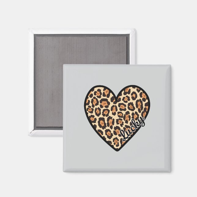 Aimant Cadeau de la Saint-Valentin cœur de léopard mignon (Recto/Verso)