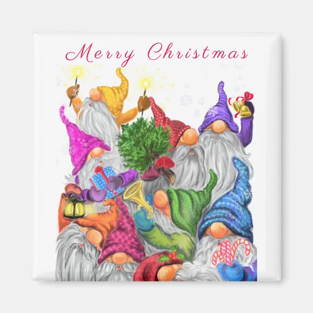 Aimant Cadeau de Noël avec Joyeux Gnome Party (Devant)