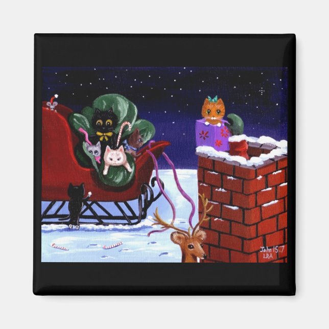 Aimant Cadeau de Noël Funny Cute Cat Art Créationarts (Devant)