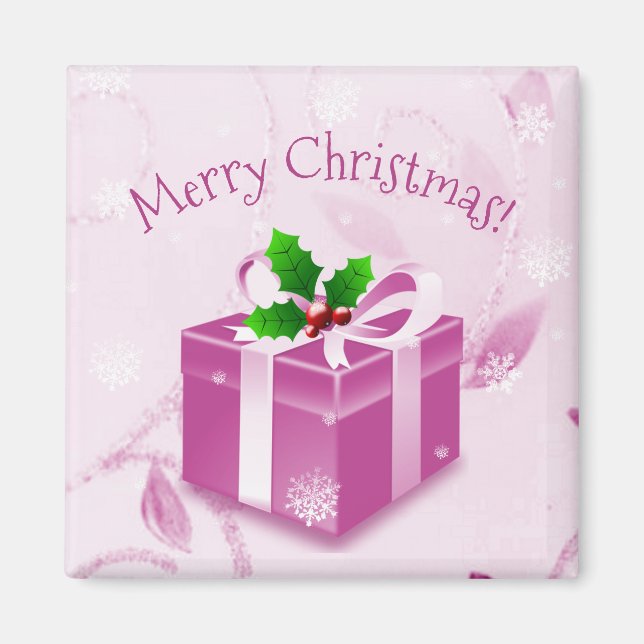 Aimant cadeau de Noël rose (Devant)