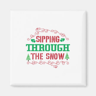 Aimant Cadeau de Noël Sipping À Travers La Neige