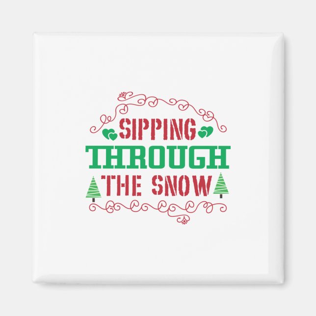 Aimant Cadeau de Noël Sipping À Travers La Neige (Devant)