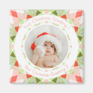 Aimant Cadeau de photo d'étoile de Noël rouge vert joyeux