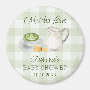 Aimant Cadeau de tombola Baby Shower Gingham thé vert Mat