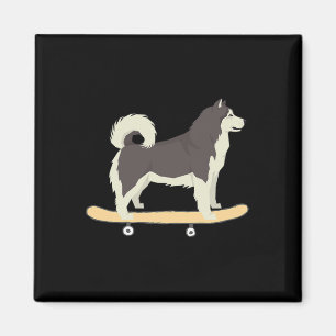 Aimant Cadeau drôle de chien husky sibérien en skateboard