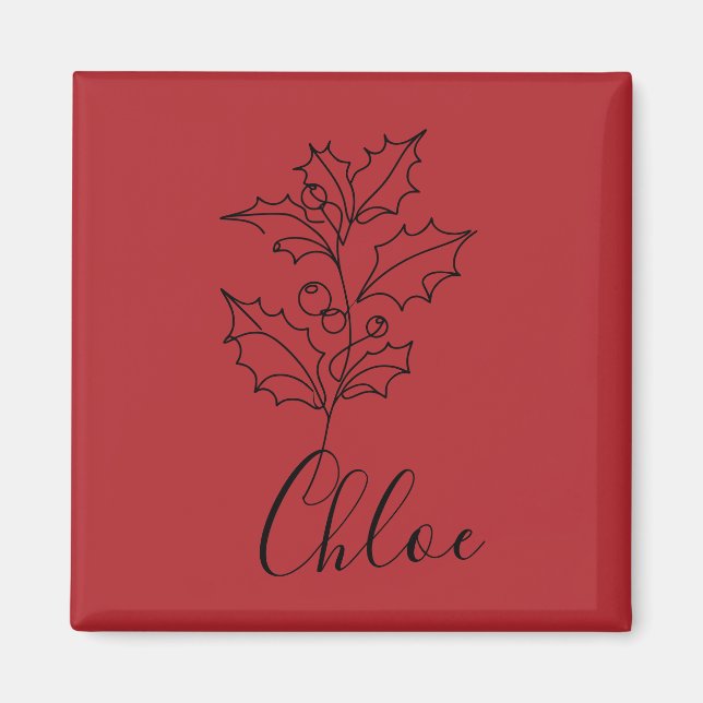 Aimant Cadeau personnalisé Décembre Holly Flower (Devant)